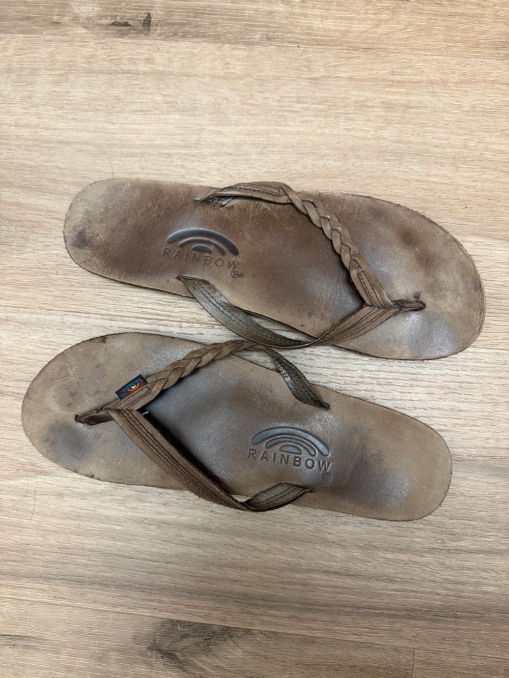 Rainbow Braided Strap Flip Flops - Brown Leather